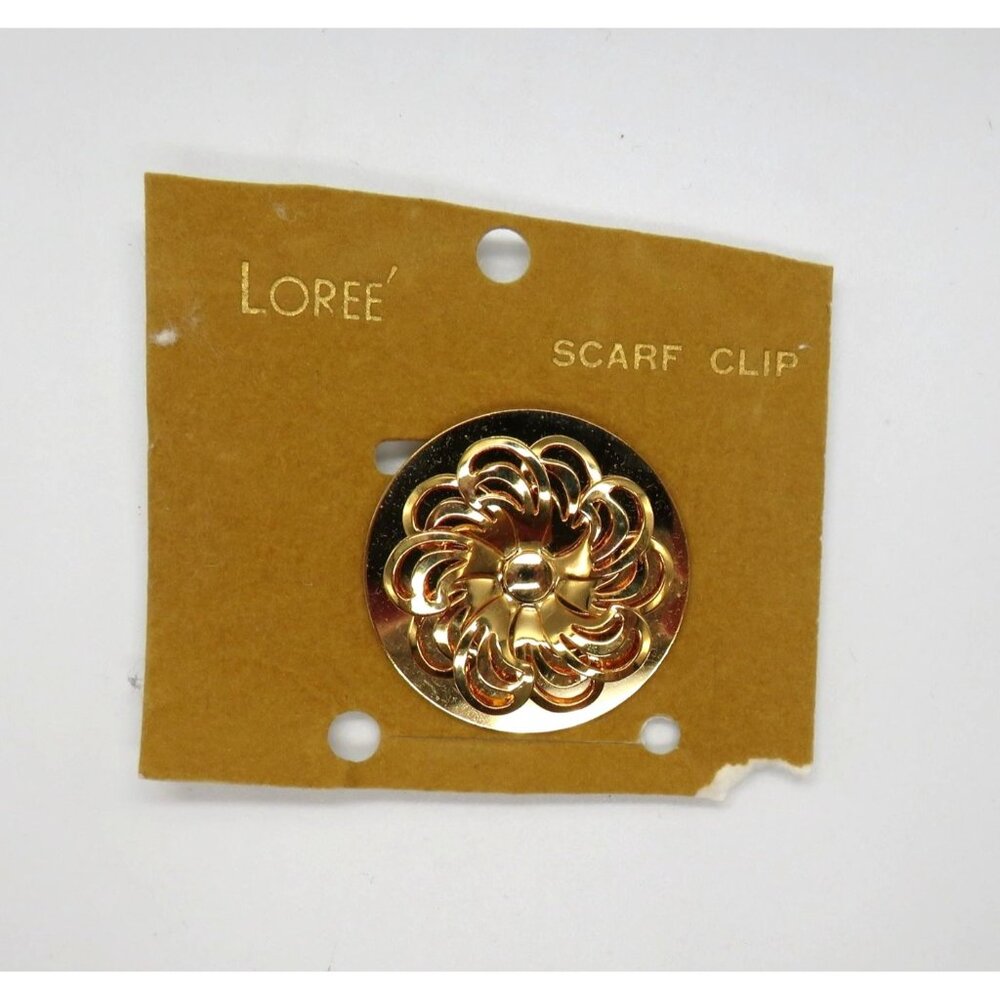 Loree Scarf Clip Gold Tone Floral Swirl‎ 3D Design Vintage New